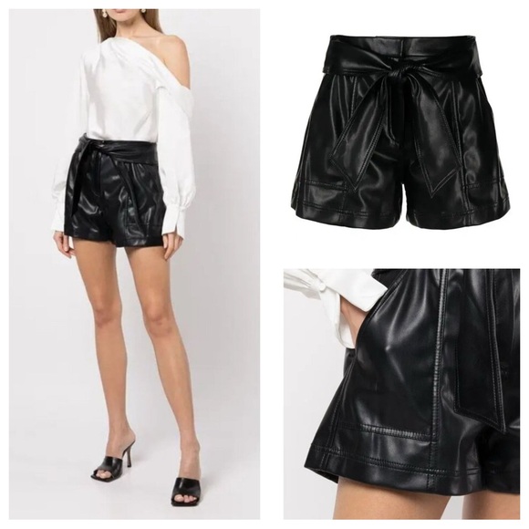 Jonathan Simkhai Black Core Mari Faux Leather Shorts Size 8 - 51171